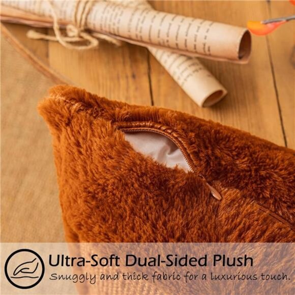 Pumpkin Fall Pillow Covers‎ 18"x18" Set of 2 Rust Red Embroidered Plush Throw - Picture 3 of 4